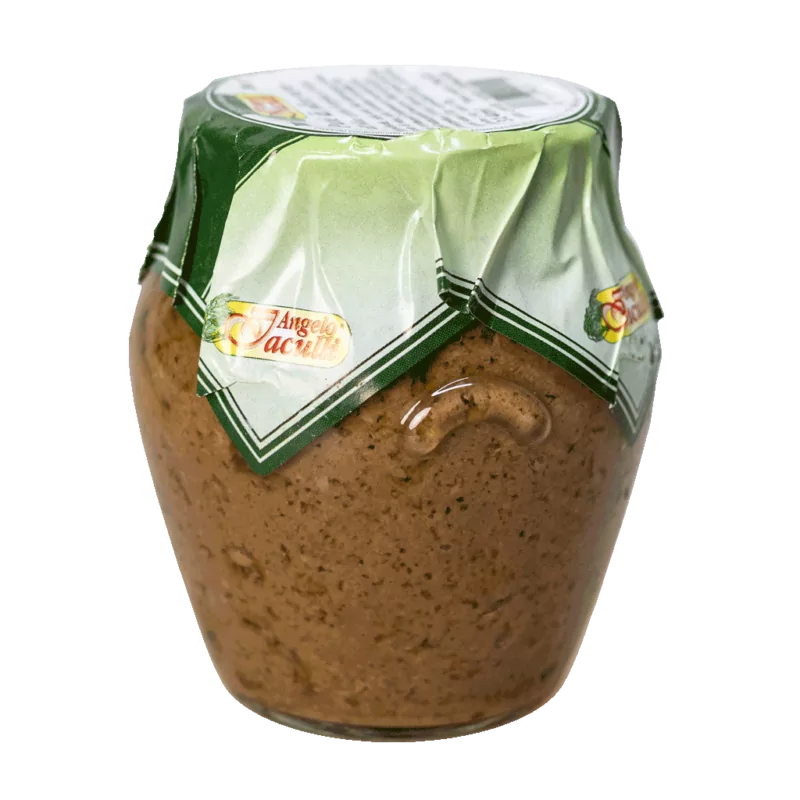 Paté aus schwarzen Oliven in extra nativem Olivenöl 